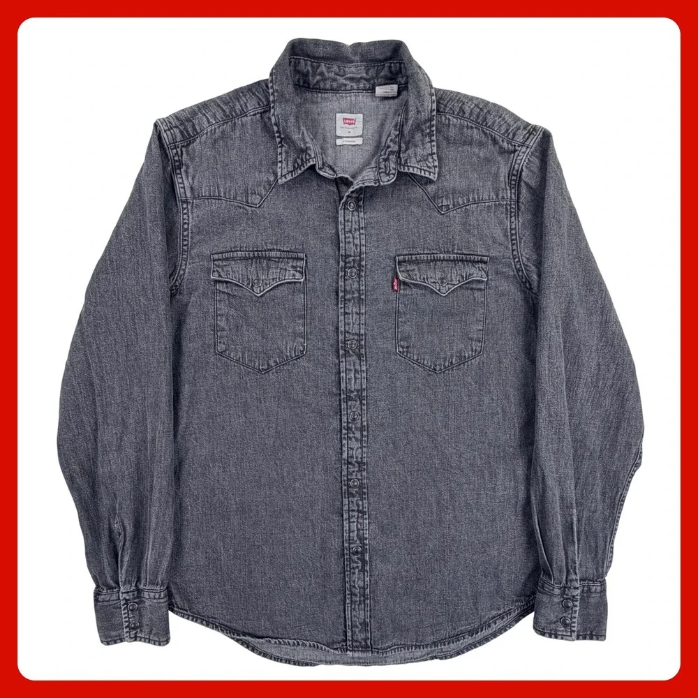 Levi's Western Barstow Shirt Men Medium Black Pearl Snaps Standard Fit Denim